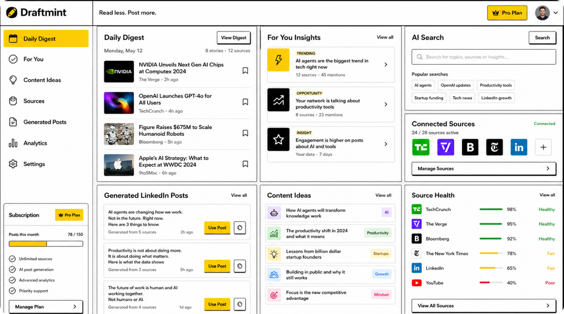 Draftmint AI content workspace